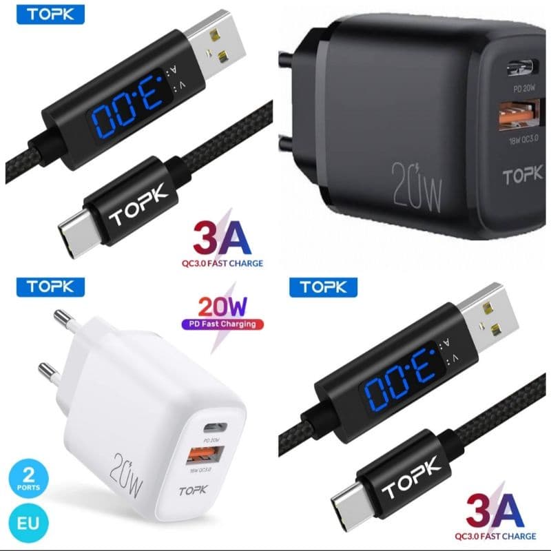 Topk  20w carga rápida 3.0 usb tipo c pdcarregador para iphone 12