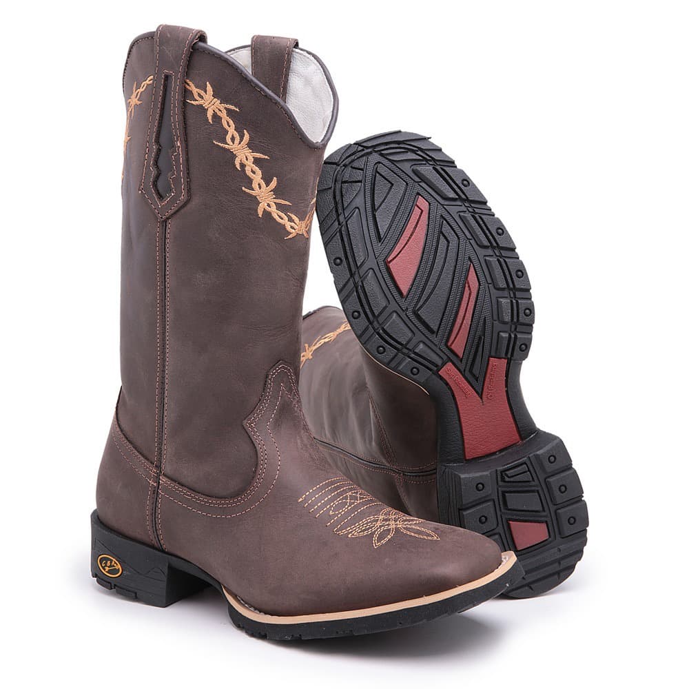 Bota texana Country Feito de Couro Bota com bico Quadrado De Arame