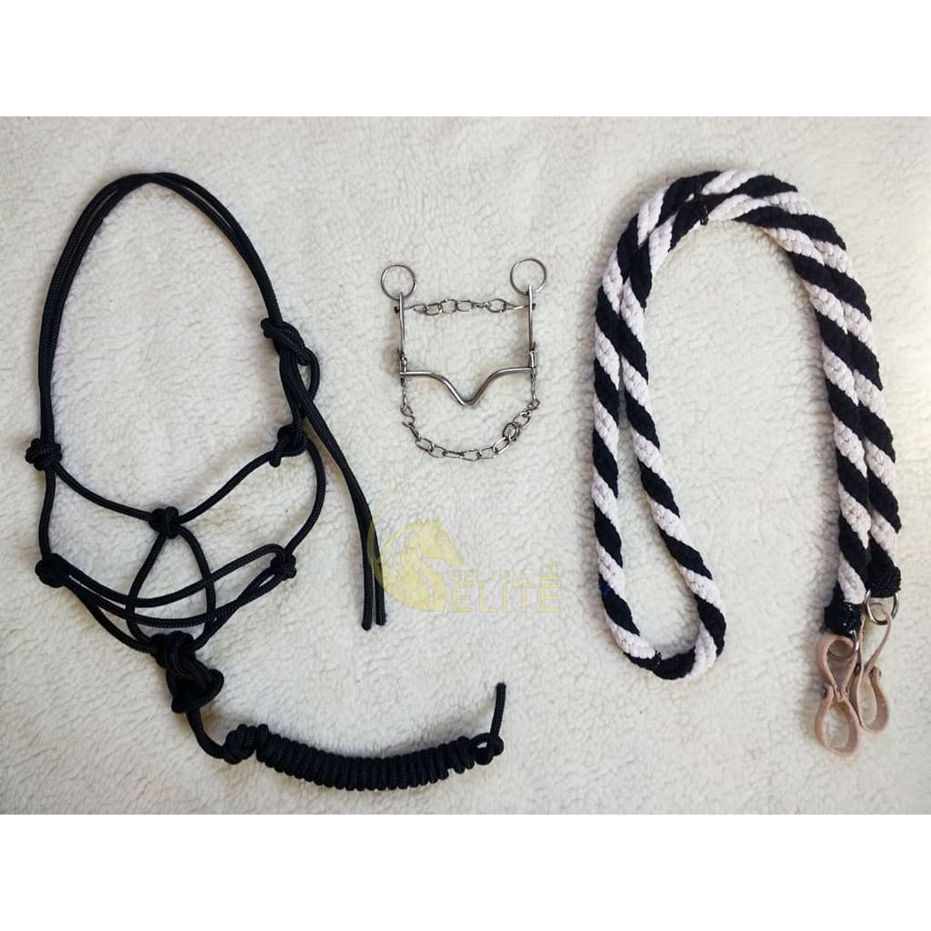 Kit Cabresto 7 Nós + Freio Água Choca Inox + Rédea Lã Torcida Para Cavalos