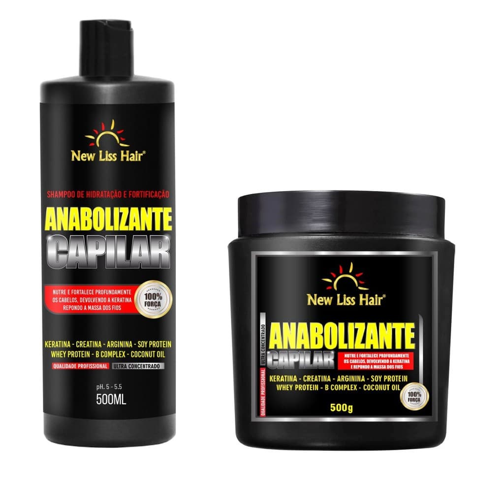 kit anabolizante capilar shampoo 500ml e mascara 500g new liss hair