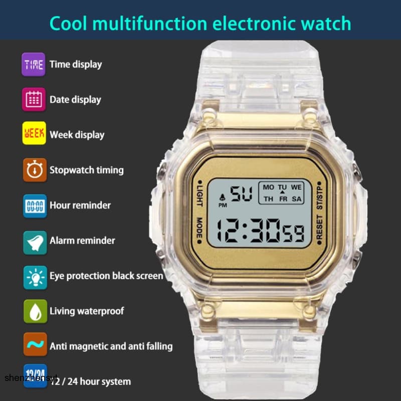 Relógios Femininos Da Moda Transparente Luminoso Sports Watch Digital À Prova D 'Água Quadrado Senhoras Estudantes