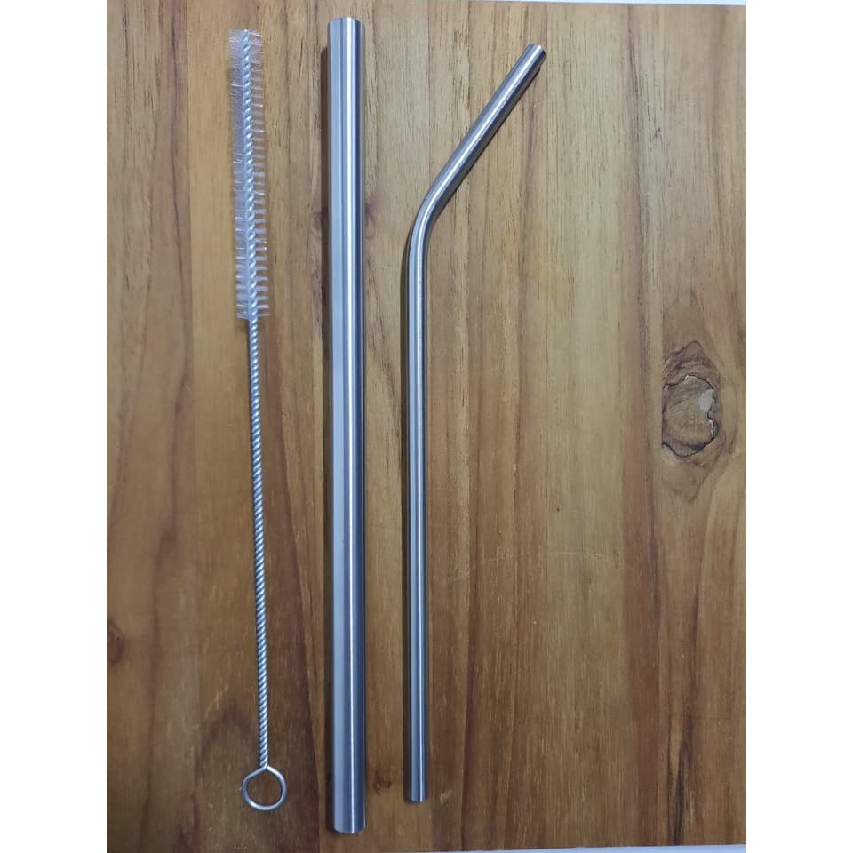 Kit 3 pçs com 1 Canudo de aço inox curvado e 1 canudo milkshake reutilizável  + 1 escova de limpeza