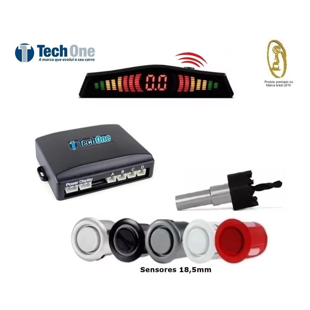 Kit Sensor Estacionamento Re 4 Sensores Display Led Sinal Sonoro Tech One
