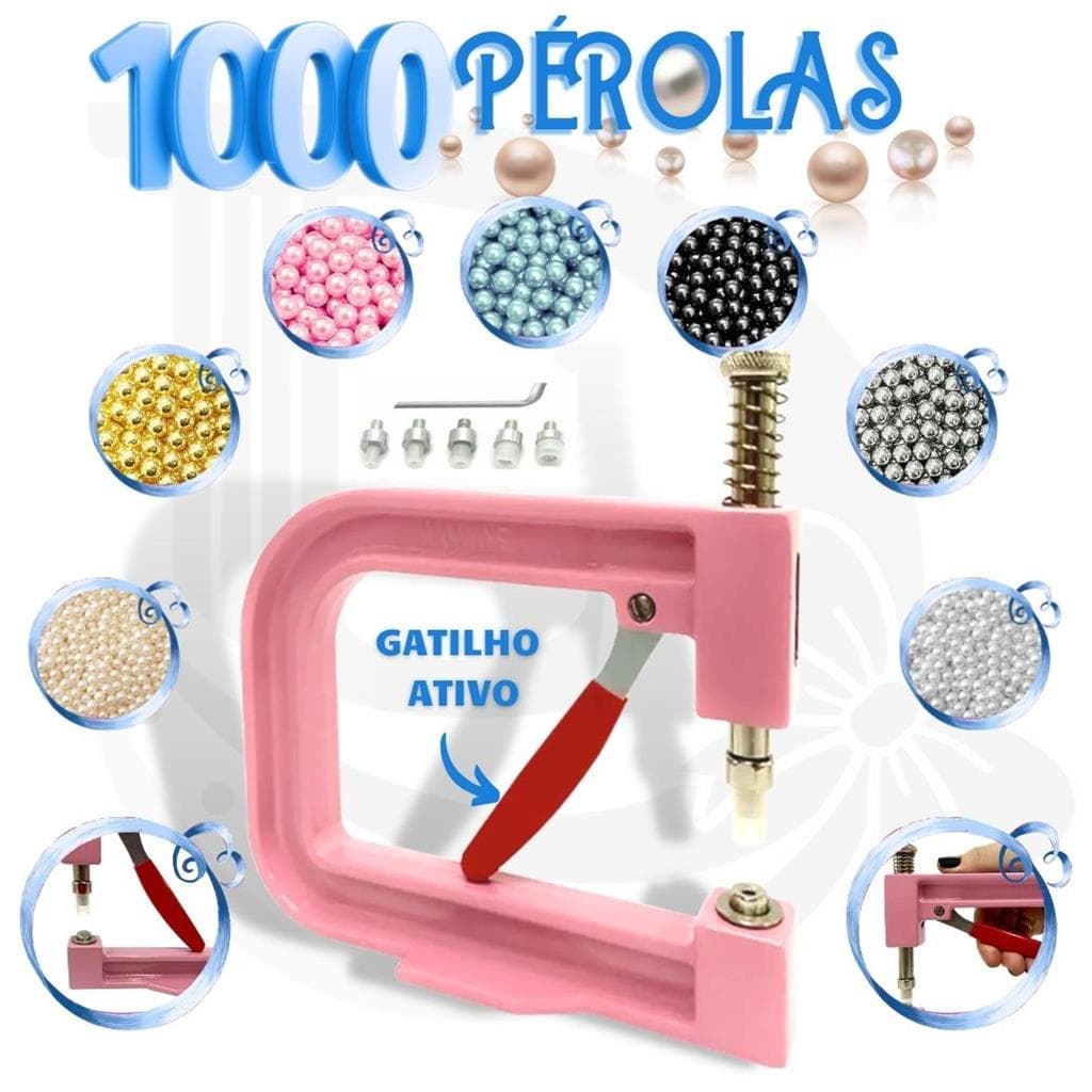 Aplicador de Perolas Rosa 1000 Pérolas 1000 Rebites para Pérola Sem Furo
