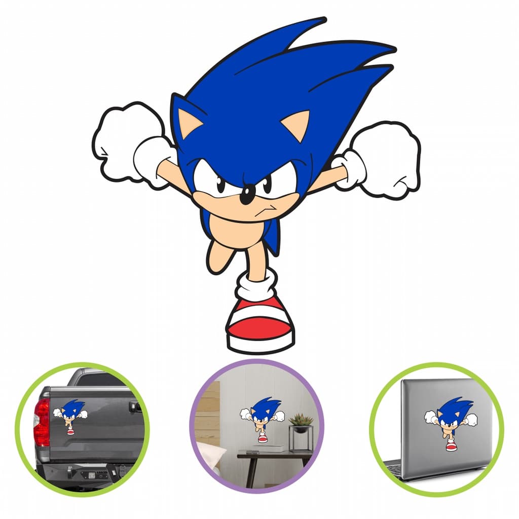 Adesivos de Parede Adesivo Sonic The Hedgehog 15cmX15cm Decoração Quarto Infantil Games Geek Nerd Porta