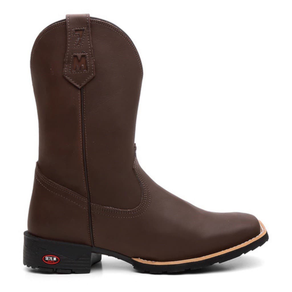 Bota Texana Masculina Country de Couro Lisa Marrom