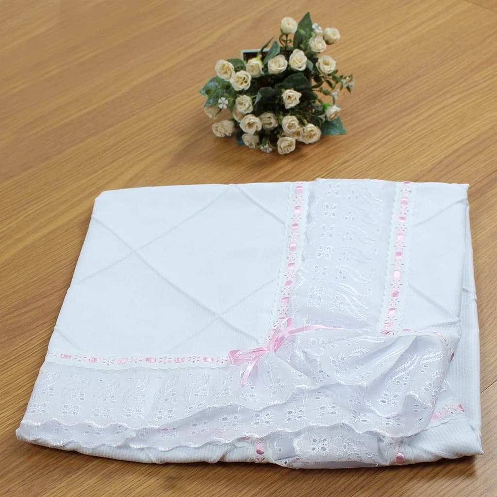 Manta Bebê Luxo Piquet Fita Rosa Forrada - Lese - Tecido 100% Algodão