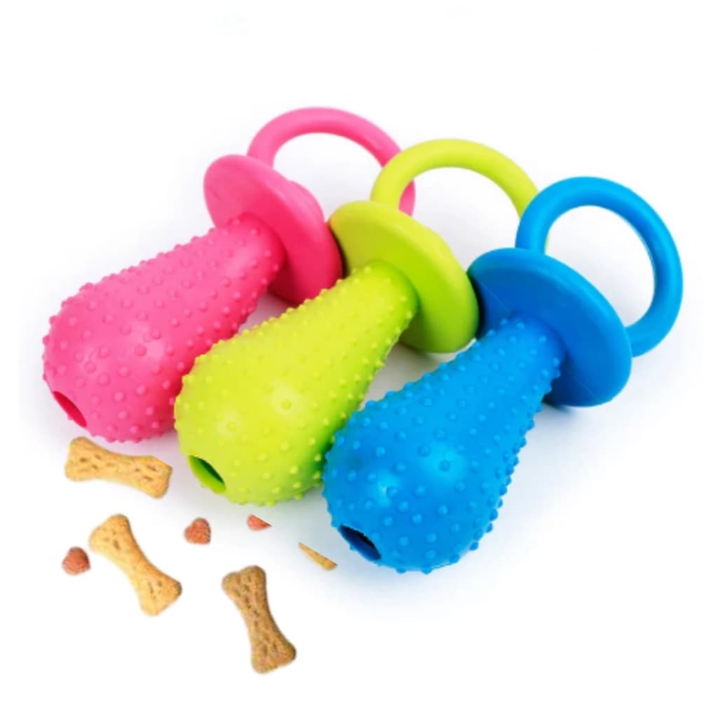 Cachorro Mordedor Brinquedo de Borracha Formato de Chupeta para Cachorros e Gatos Espaço para Petisco