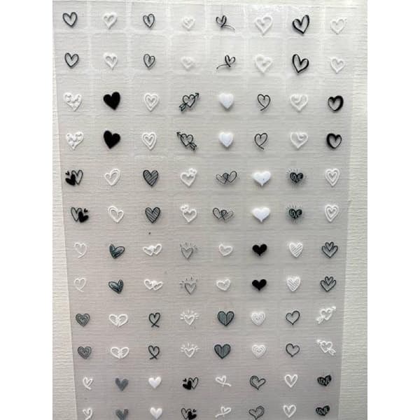 Cartelão De Adesivos 3d  Para Unhas Com 96 Películas Modelo Coração Preto E Branco