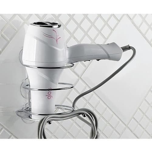 Suporte Para Secador De Cabelo Porta Secador Pratico Aço Inox Cromado Com Ventosas Arthi