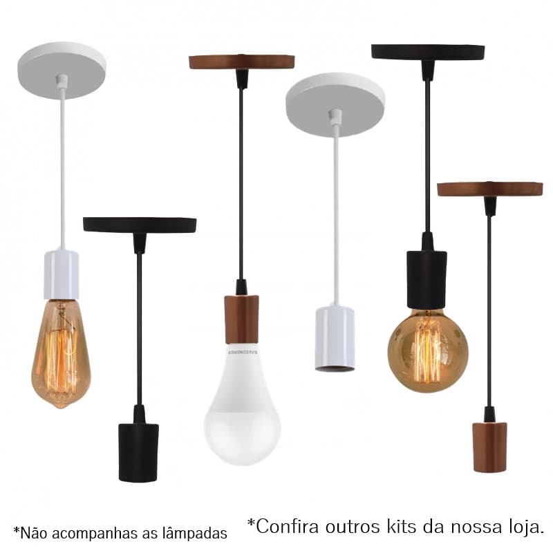 Pendente de Teto Simples Cores Luminária Soquete E27 Kit 2 peças