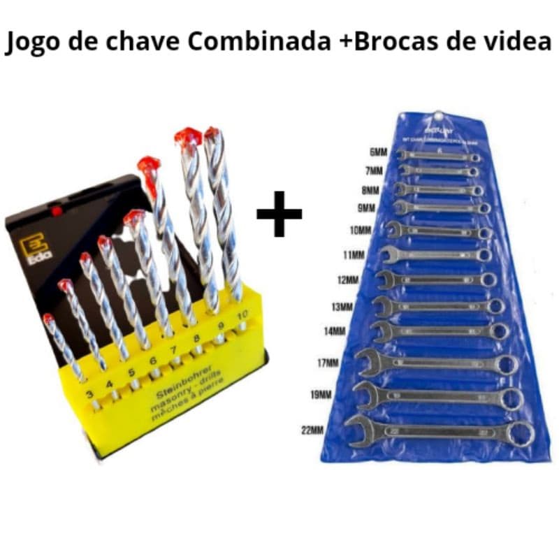 🔥PROMOÇÃO🔥 Jogo Kit de Chaves Combinadas Boca Estrela e Fixa Resistente 12+Jogo de Brocas C/ Ponta de Vídia C/8 Pçs