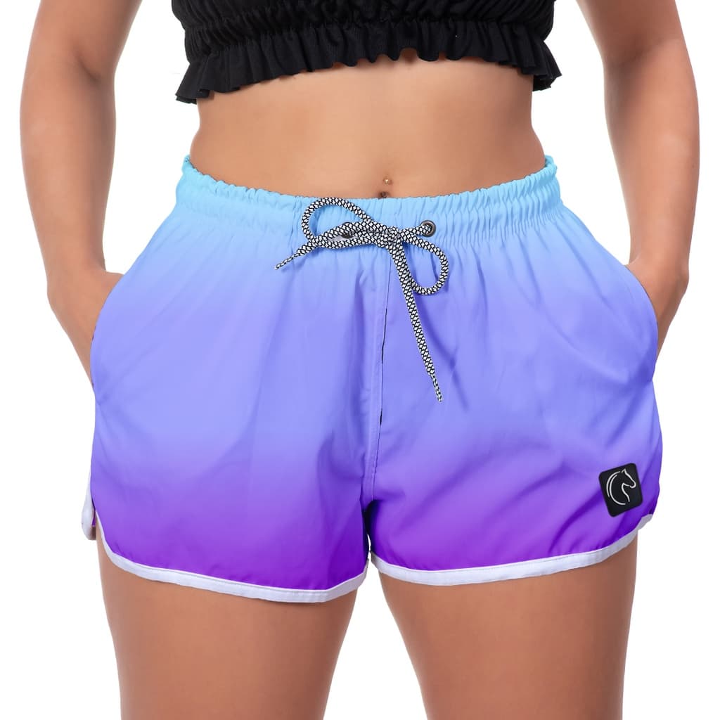 Short Feminino Moda Praia Premium Estilo Casual Soltinho Com Bolsos e Secagem Rápida Degradê Roxo