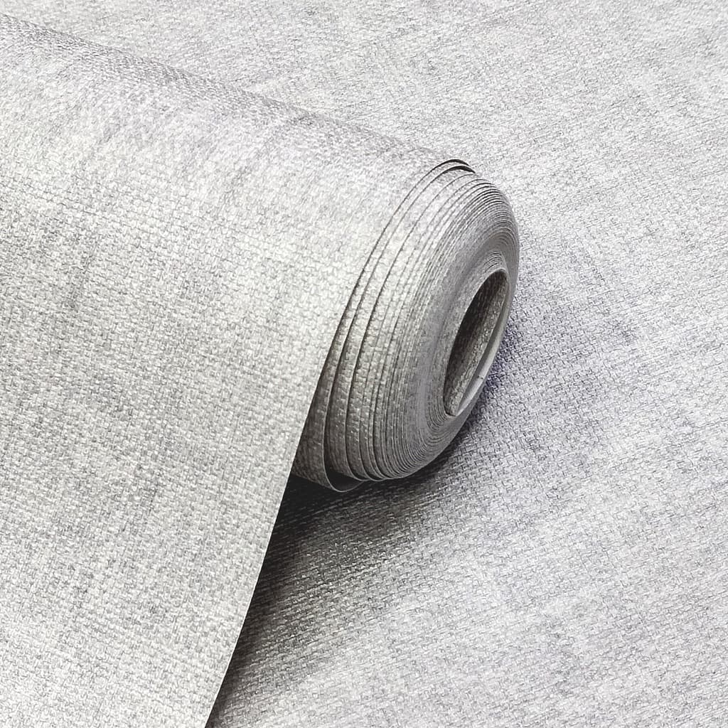 Papel de Parede Vinílico Importado Alto Relevo Rolo 9,5m x 53cm + Cola Especial Grátis - Modelo 67441 Linho Cinza Claro
