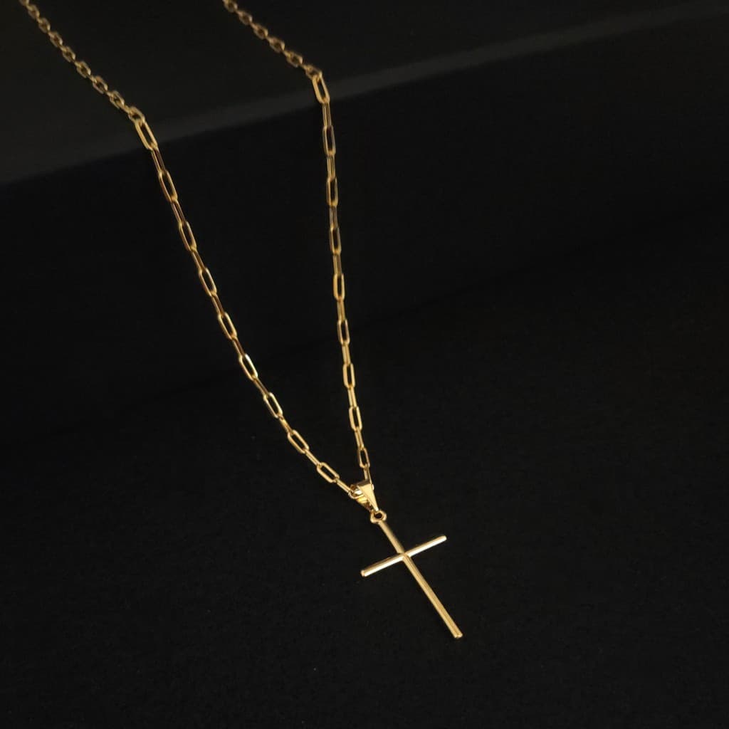 Corrente Masculina Cordão Cartier 2mm Moeda Antiga Com Banho + Pingente Cruz.