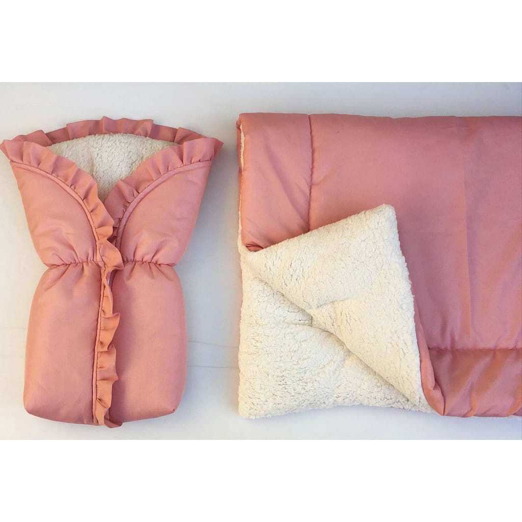 kit Porta Bebê Saco De Dormir Sherpa + Coberdrom dupla face de berço menina Rose