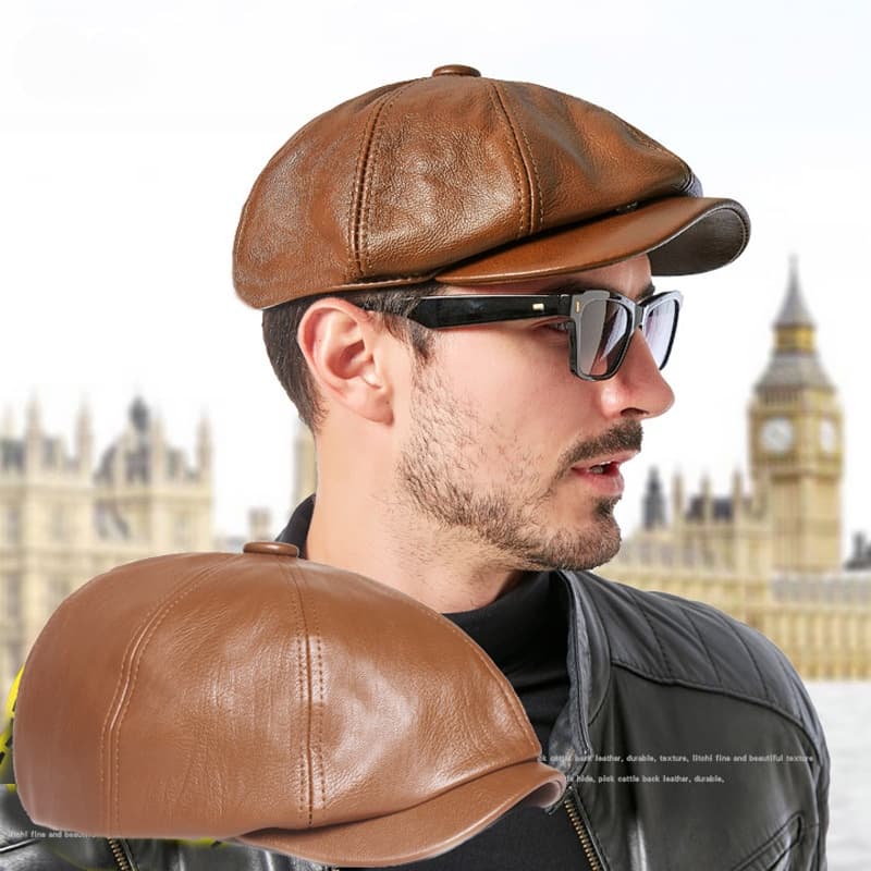 Chapéu De Couro Octogonal Retrô Outono Boina Elegante Fashion Estudante Boné De Língua De Rebate Masculino .