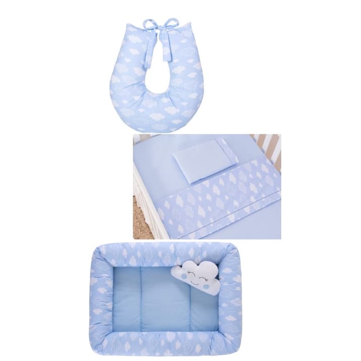 Kit 7 Peças Berço Nuvem Azul Menino 100% Algodão