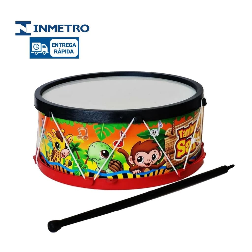 Tamborzinho musical de brinquedo para criança Tambor diversão baqueta cores Sortidas