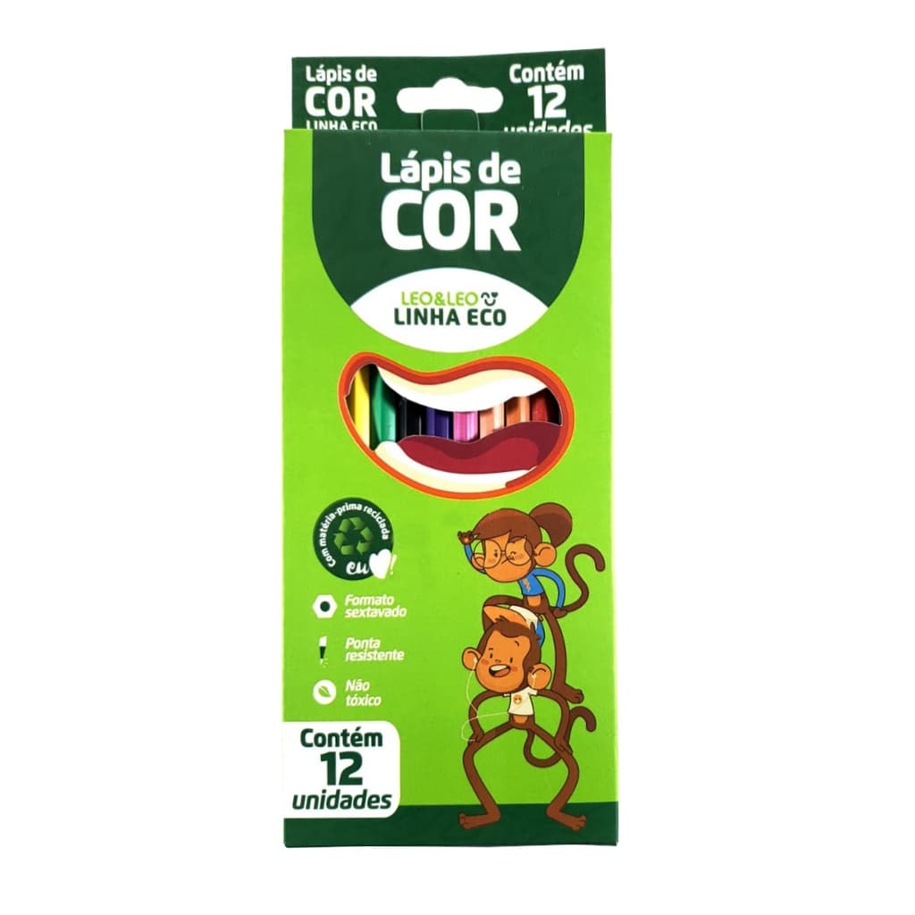 Lápis de Cor Linha Eco LEO Desenhar Pintar 12 cores