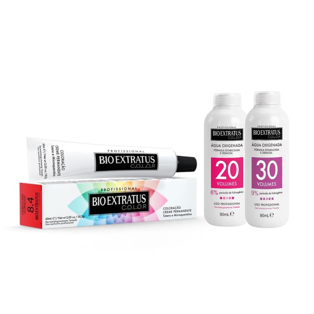 Kit 2 Colorações 8.4 Louro Claro Acobreado  + 1 Água Oxigenada 20 Volume + 1 Água Oxigenada 30 Volume