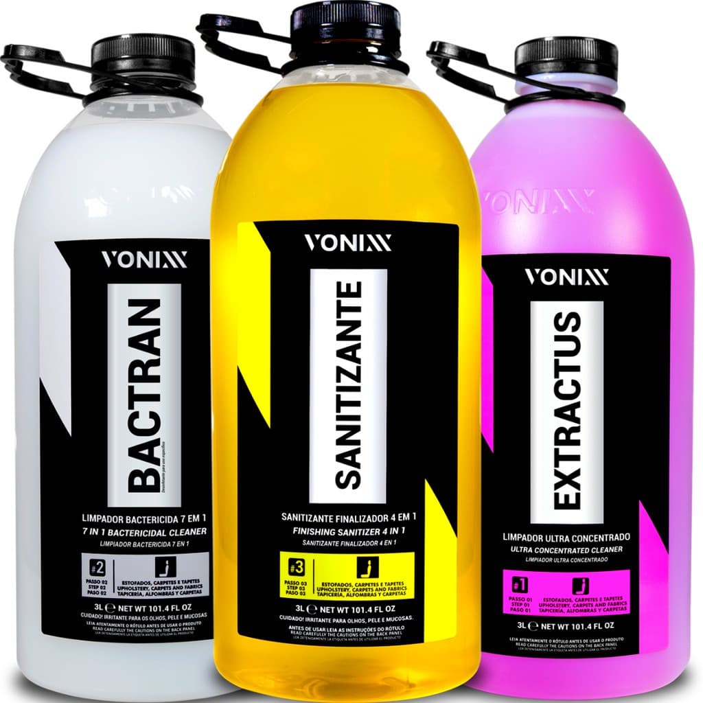 Kit Para Limpeza de Estofados Bactran Extractus Sanitizante 3L Vonixx Sistema VSC