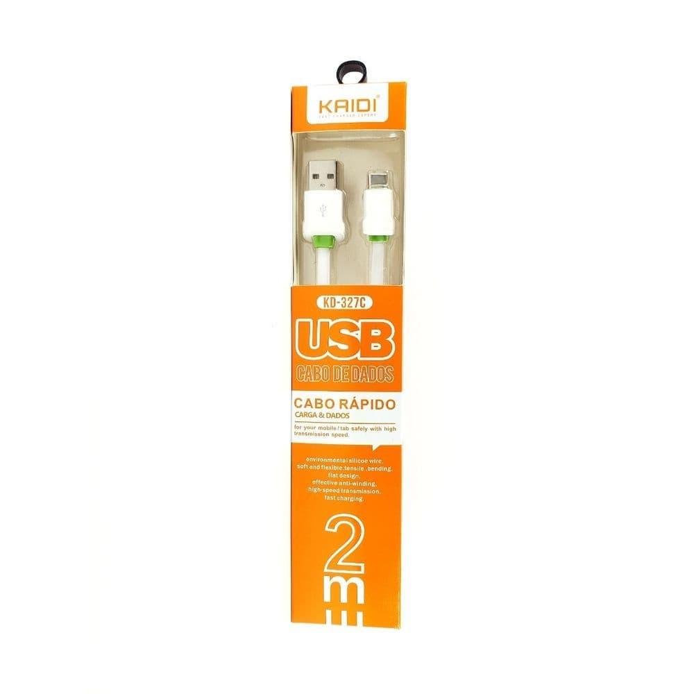 KIT 2 CABOS DE DADOS & CARGA 2.4A USB 2M TIPO C KD 327C KAIDI