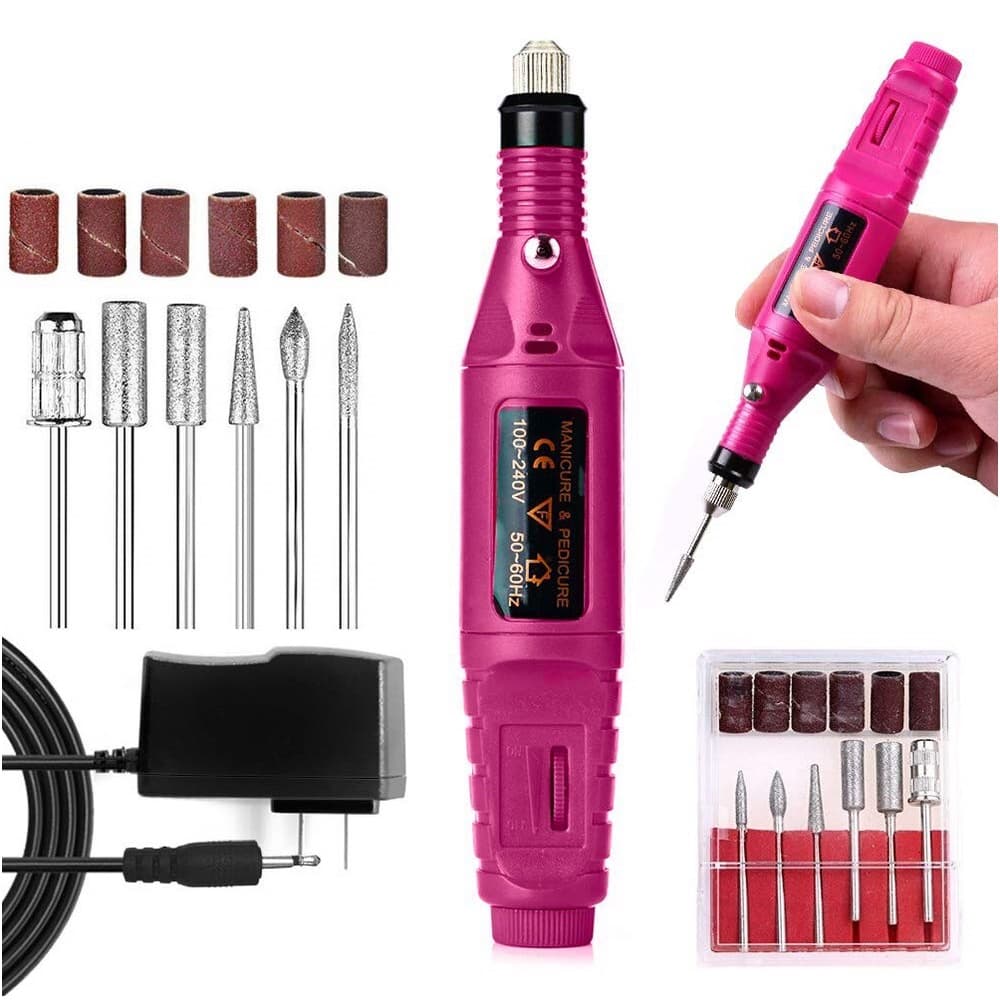 Lixa Caneta Motor De Unha Elétrica Rosa Profissional Bivolt Unhas Acrygel Manicure Portatil