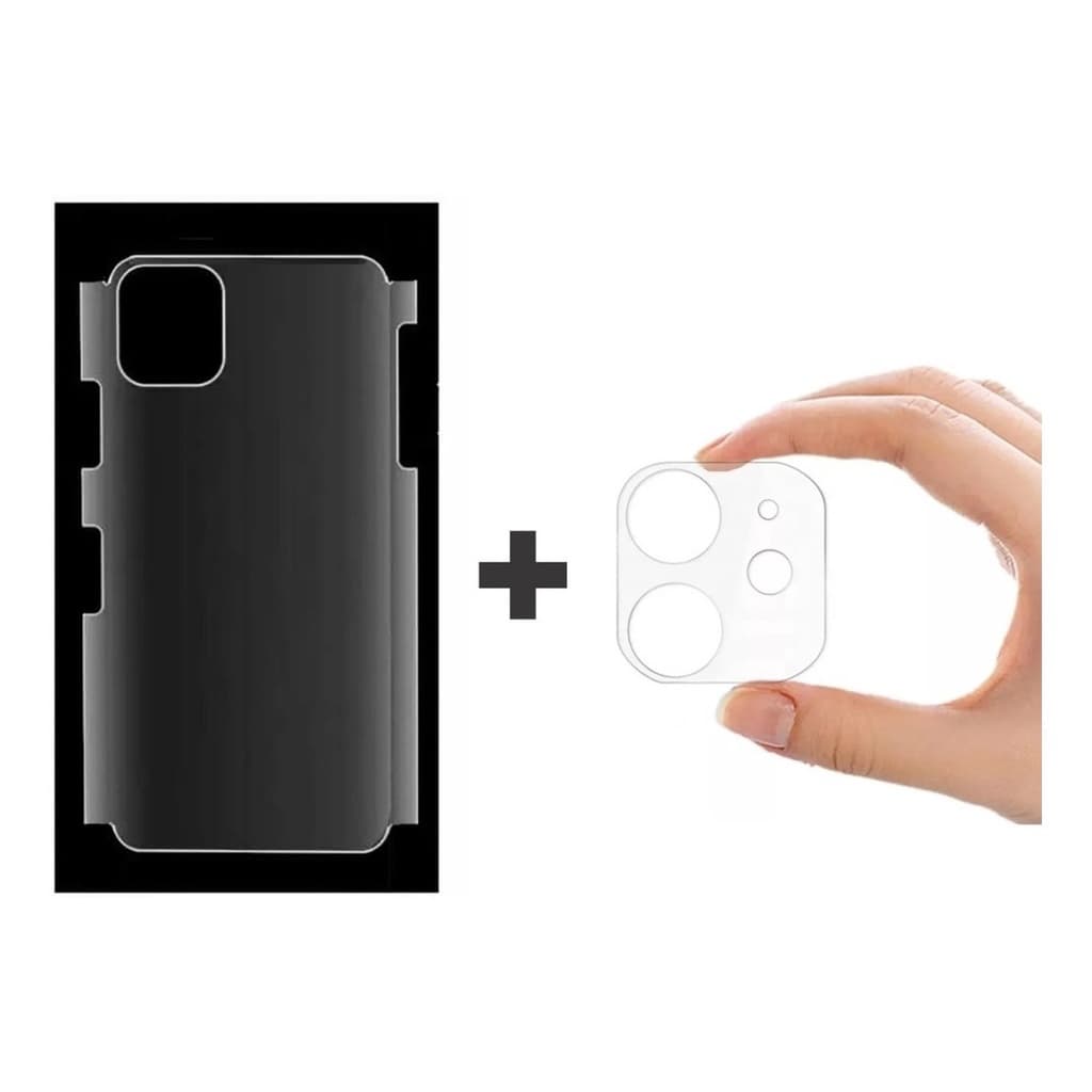 Kit pelicula iphone 11 camera + traseira fibra de carbono