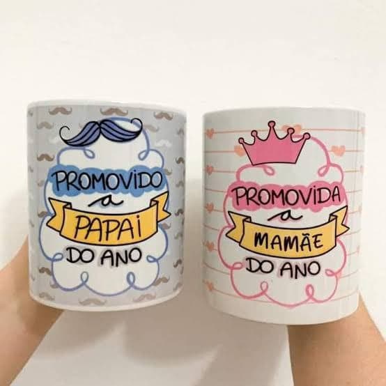 Caneca xícara de Porcelana Personalizada Promovido a Mamãe Papai do Ano