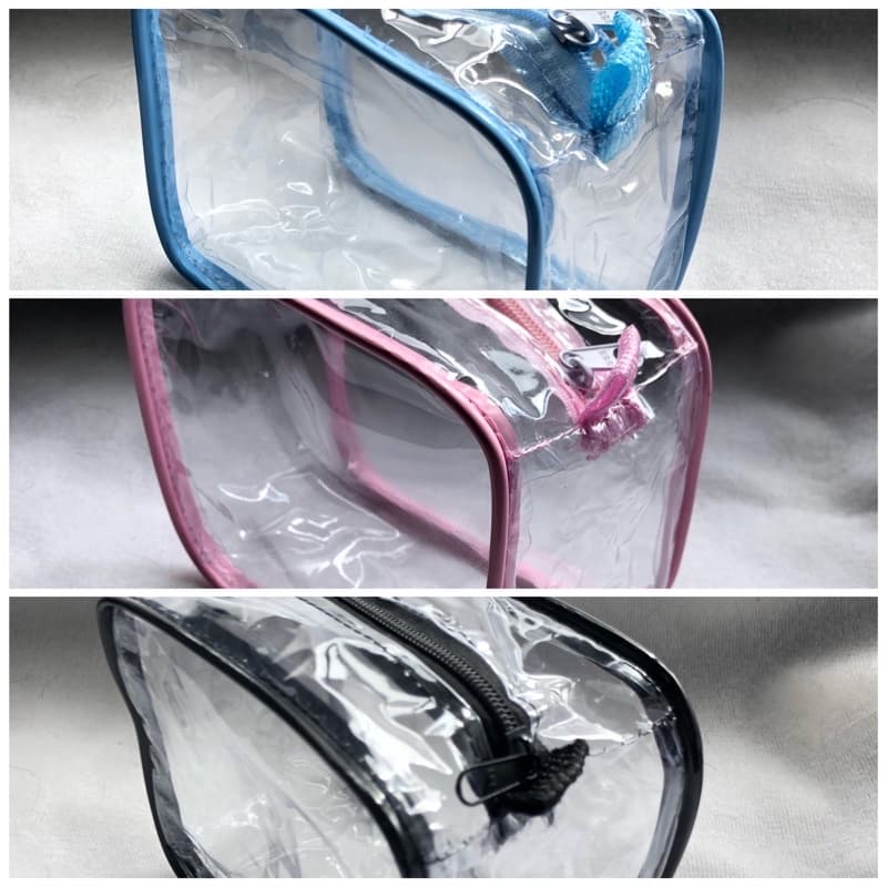 kit 3 MINI necessaire transparente 3 cores diferentes para viagem 15x12x7, maquiagem ,esmalte ,(remédios) Rosa , Preto ,Azul