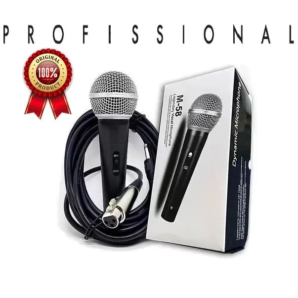 Microfone profissional dinâmico com fio M-58 Sm-58 M58 + cabo 5 metros 10