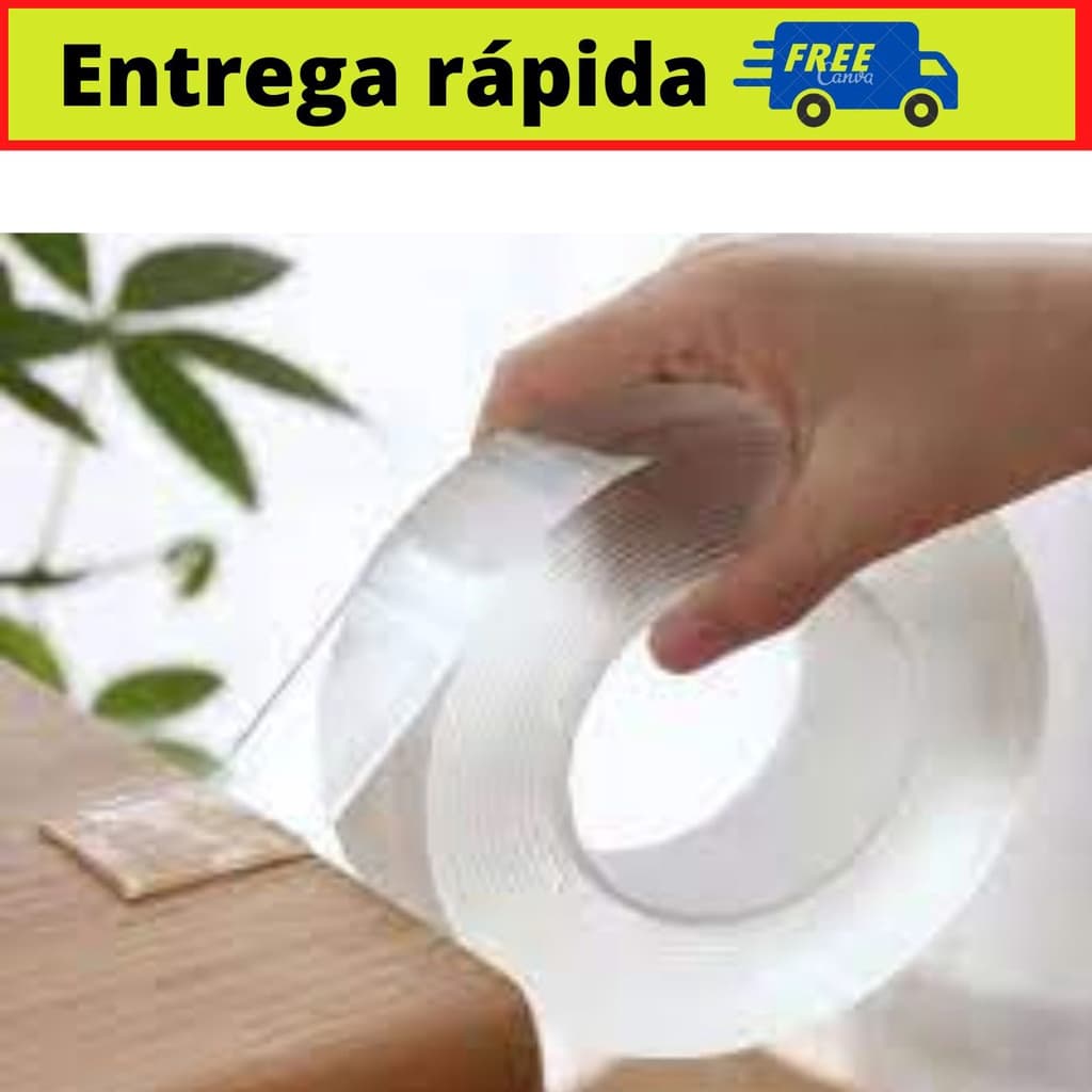 Fita Adesiva Trasparente  Dupla Face Super Forte Lavável Gel Auto Colante 5m - Envio 24h