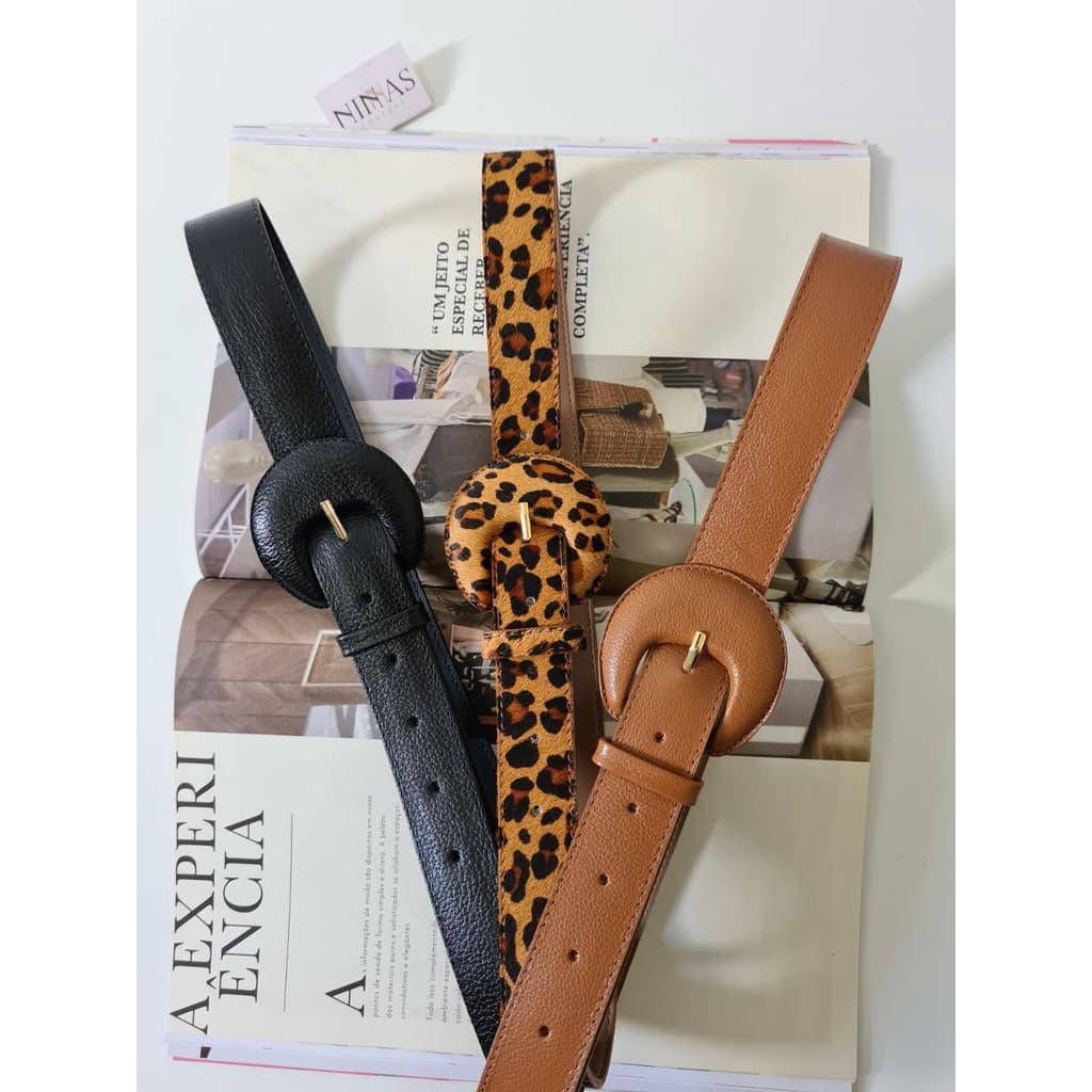 Cinto Couro Legítimo Feminino Fivela Meia Lua Fivela Redonda Couro Legítimo Animal Print Zebra Oncinha Leopardo Ninnas Concept