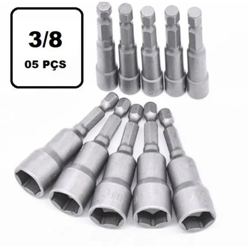 Ponteira Bits Soquete para parafusadeira Canhão 3/8 (05 Peças)