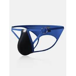 Cueca Argola de Tanga Design de Algodão Cintura Baixa Bolsa Lisa Homens Ousados - SexShop.