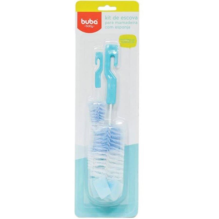 Escova De Mamadeira Infantil Bebe E Bico Buba Baby Com Esponja Azul 5414