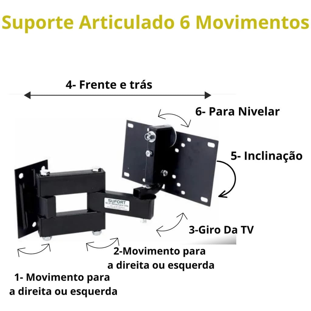 Suporte Tv Monitor Parede Lcd Led Plasma 6movimentos Tri Articulado 15 20 22 27 29 32 39 40 42 43 47 49 50 Polegadas Braço movimento