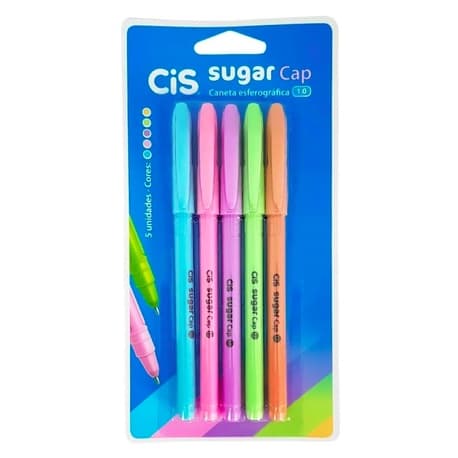 Caneta esferográfica Sugar Cap 1.0mm c/5 cores Cis