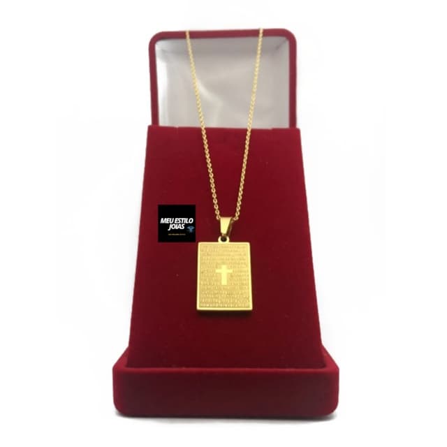 Corrente Masculina Cadeado 1.2mm - Com Pingente  Pai Nosso Banhado Ouro 18k