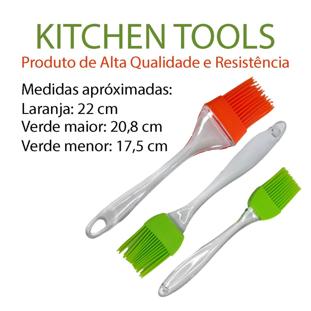 KIT Pincel Culinário de Silicone Para Untar e Pincelar Alimentos Confeitaria Cozinha 3 Peças - C4484