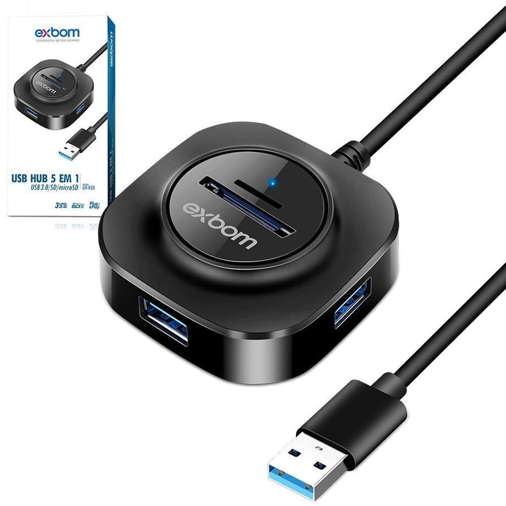 Hub Usb 2.0 - 3 portas - 5gbps USB - Leitor de  Micro SD - UH-R23