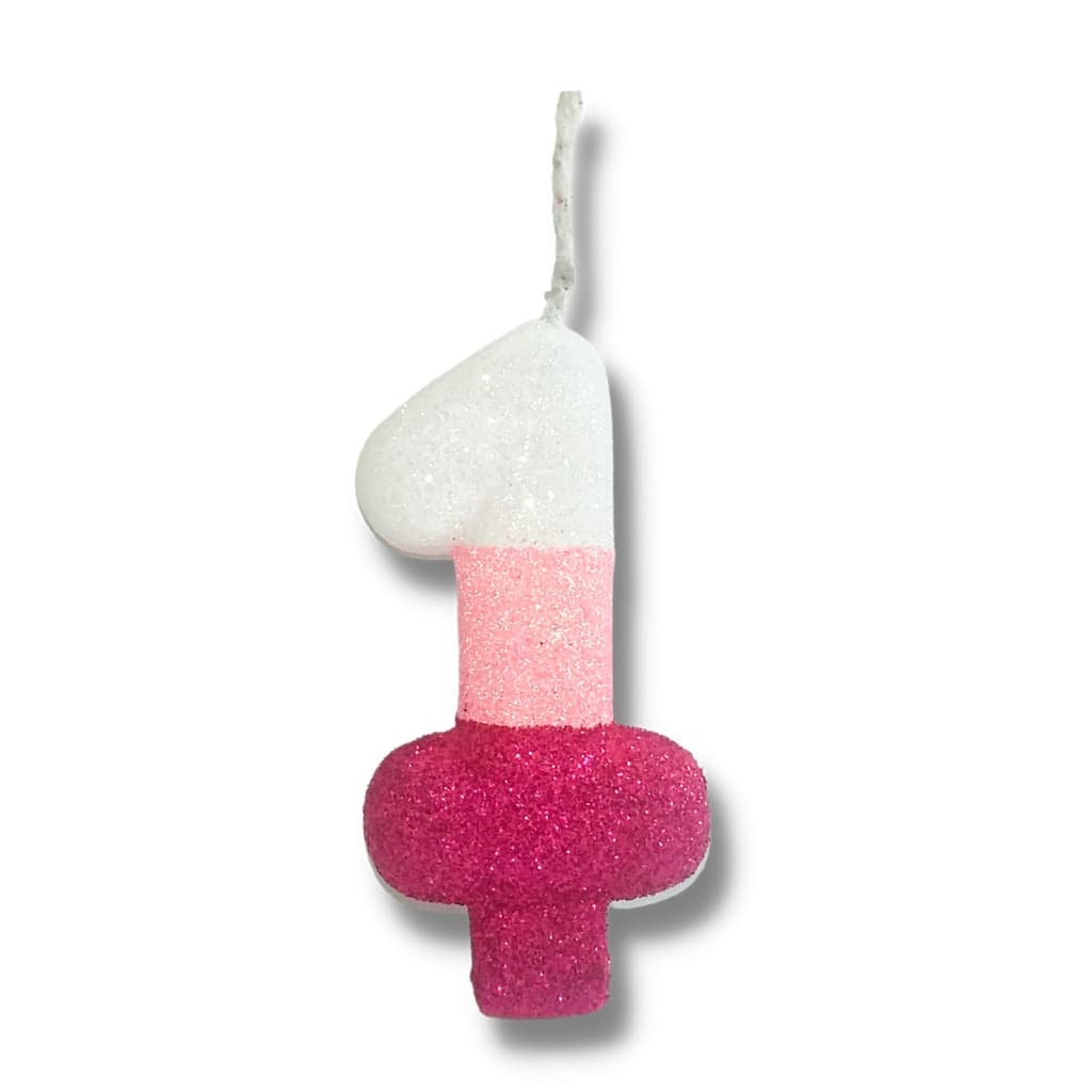 Velas Mix De Aniversário - Números + Glitter  - Cores Temáticas - Branco, Rosa Bebê e Rosa Escuro