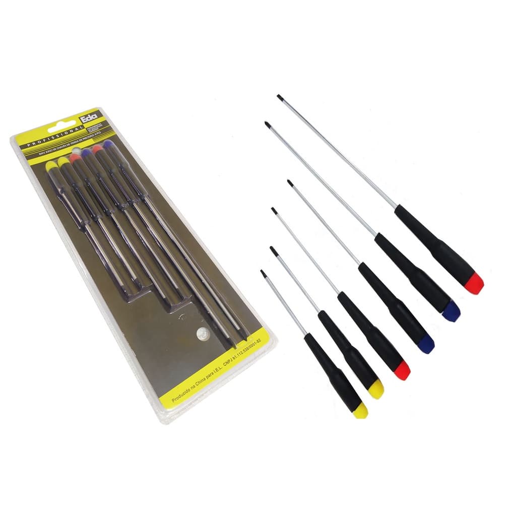 Jogo Chave De Precisão Fenda Torx Philips 6 Peças Longa