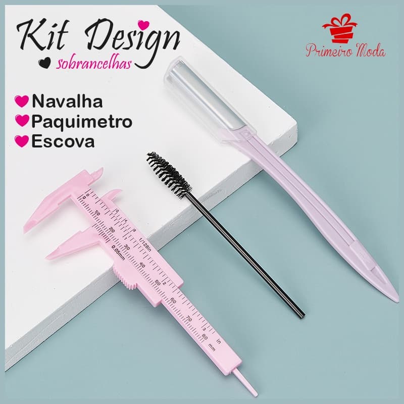 Kit Design Sobrancelhas, Navalha, Paquímetro, Escova, Sobrancelhas Simétricas e Definidas