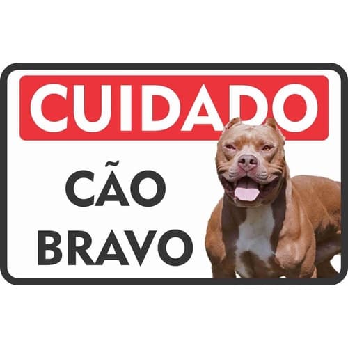 Placa Em Pvc Pitbull Cão Bravo Portão Cachorro 18x25 Cm Pl06