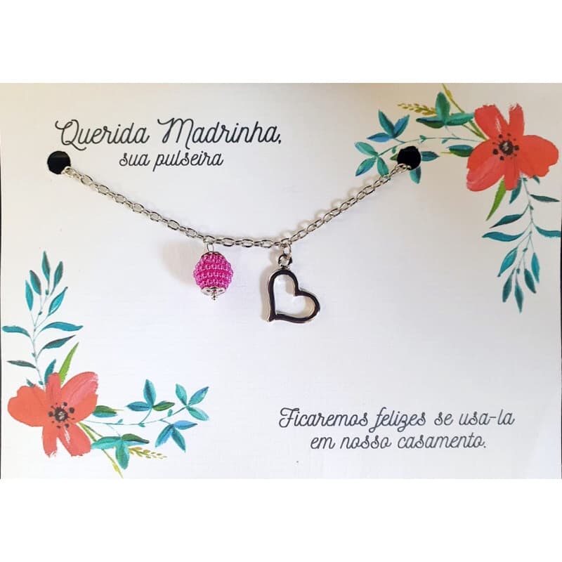 pulseira coração e pérola diversas cores para madrinha e Daminha de Casamento - cor prata