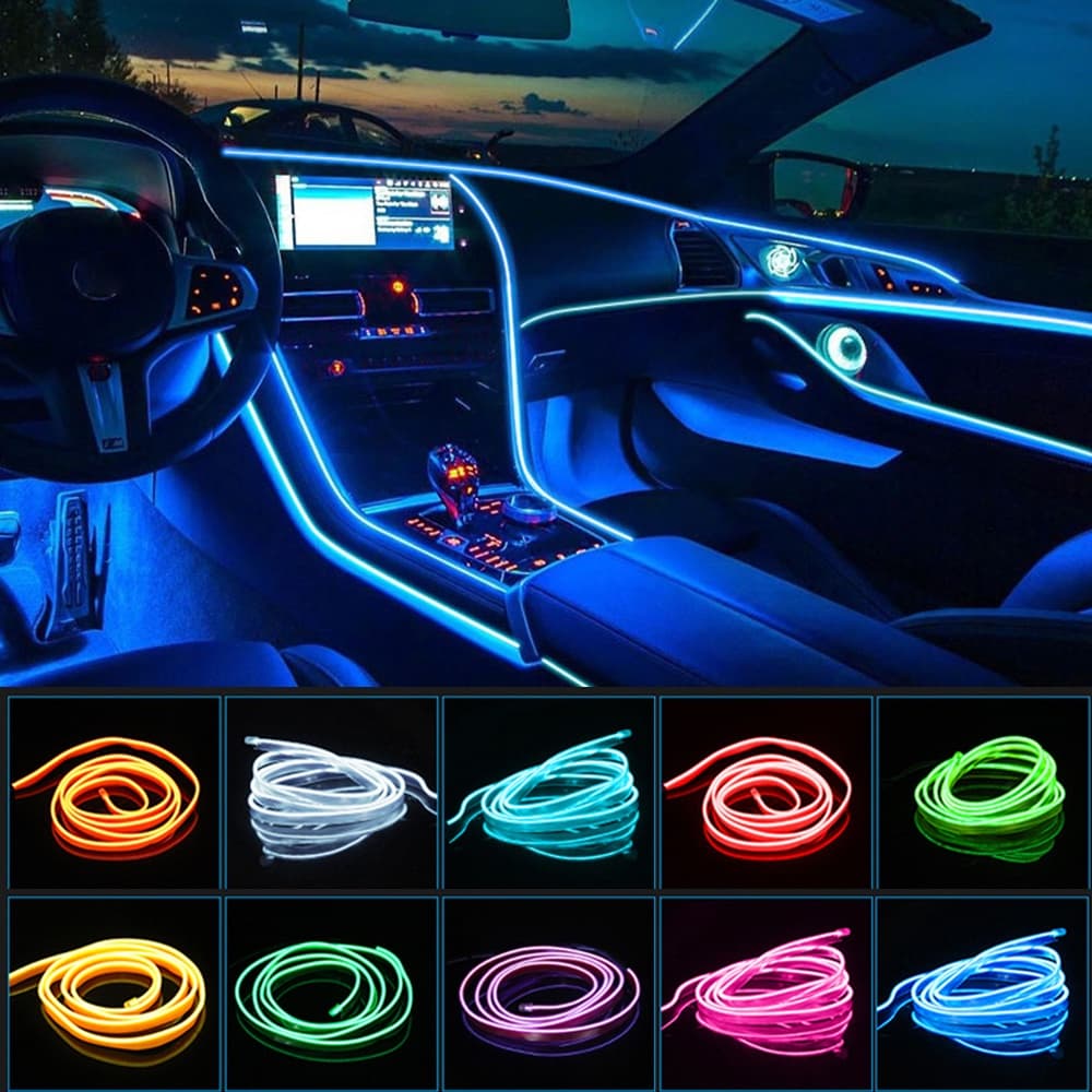 1 M 2 3 5 Acessórios Interiores Do Carro Atmosfera De Luz EL Cooler Cabo USB DIY Decorativa Painel De Controle Levou Ambiental (Pronta Entrega)