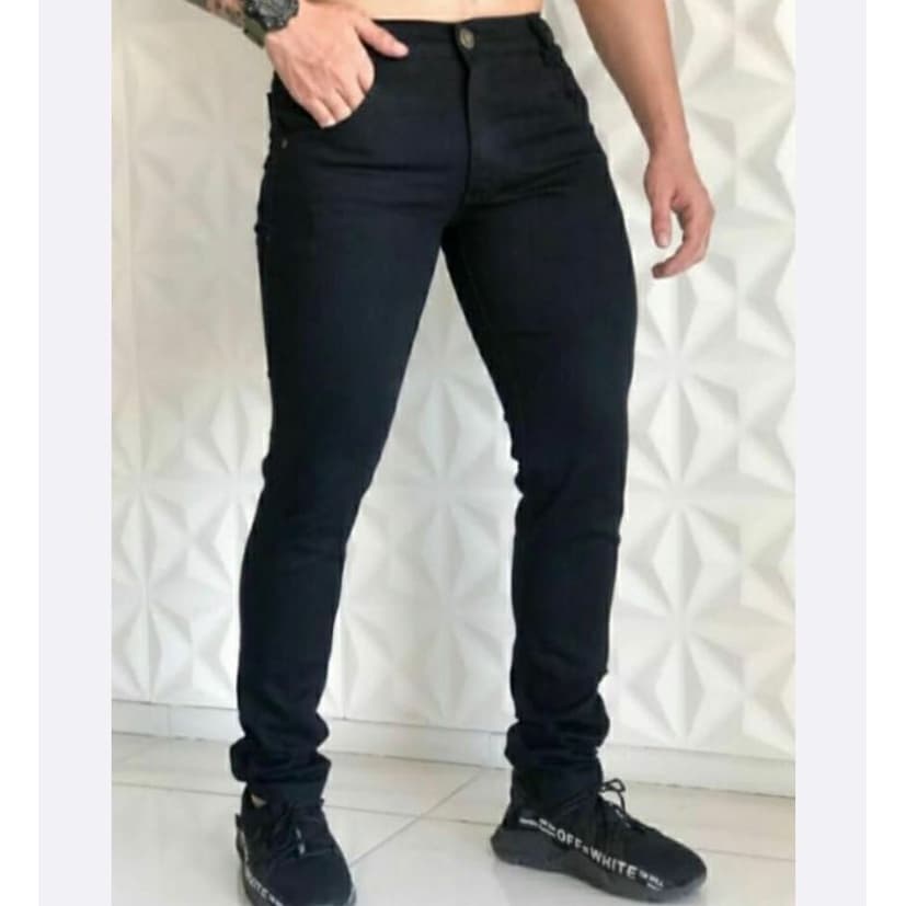 Calça Jeans Masculina Básica Tradicional Com Elastano Preto