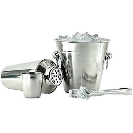 Kit Bar Coqueteleira Balde de Gelo e Pegador de Gelo Inox 3 Peças (coqueteleira + balde Gelo + pegador)